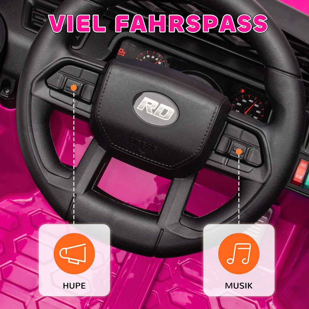 Børne elbil 12V med 2,4 GHz fjernbetjening, 2 motorer, horn, LED-lys, musik, til alderen 3-8, lyserød