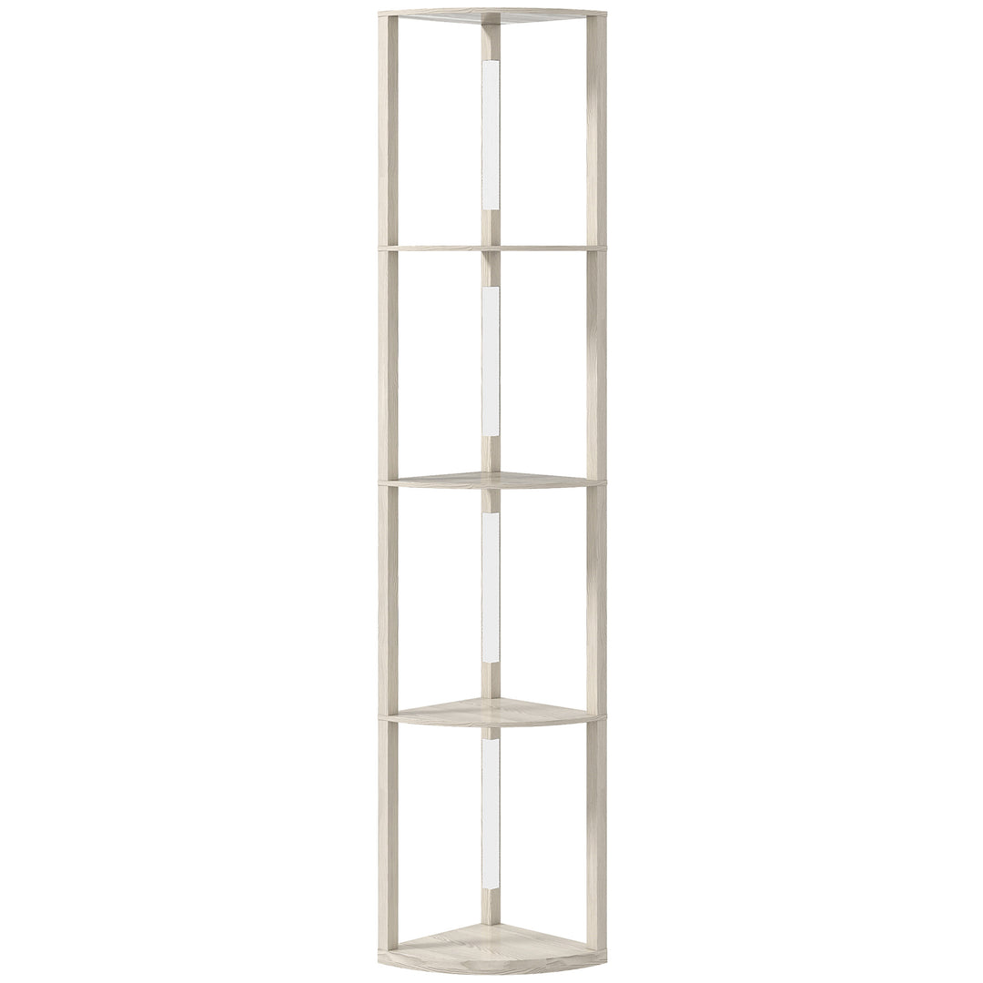 LED gulvlampe, hjørnehylde, dæmpbar, 4 hylder, varmt hvidt lys, 41x30x164cm, eg