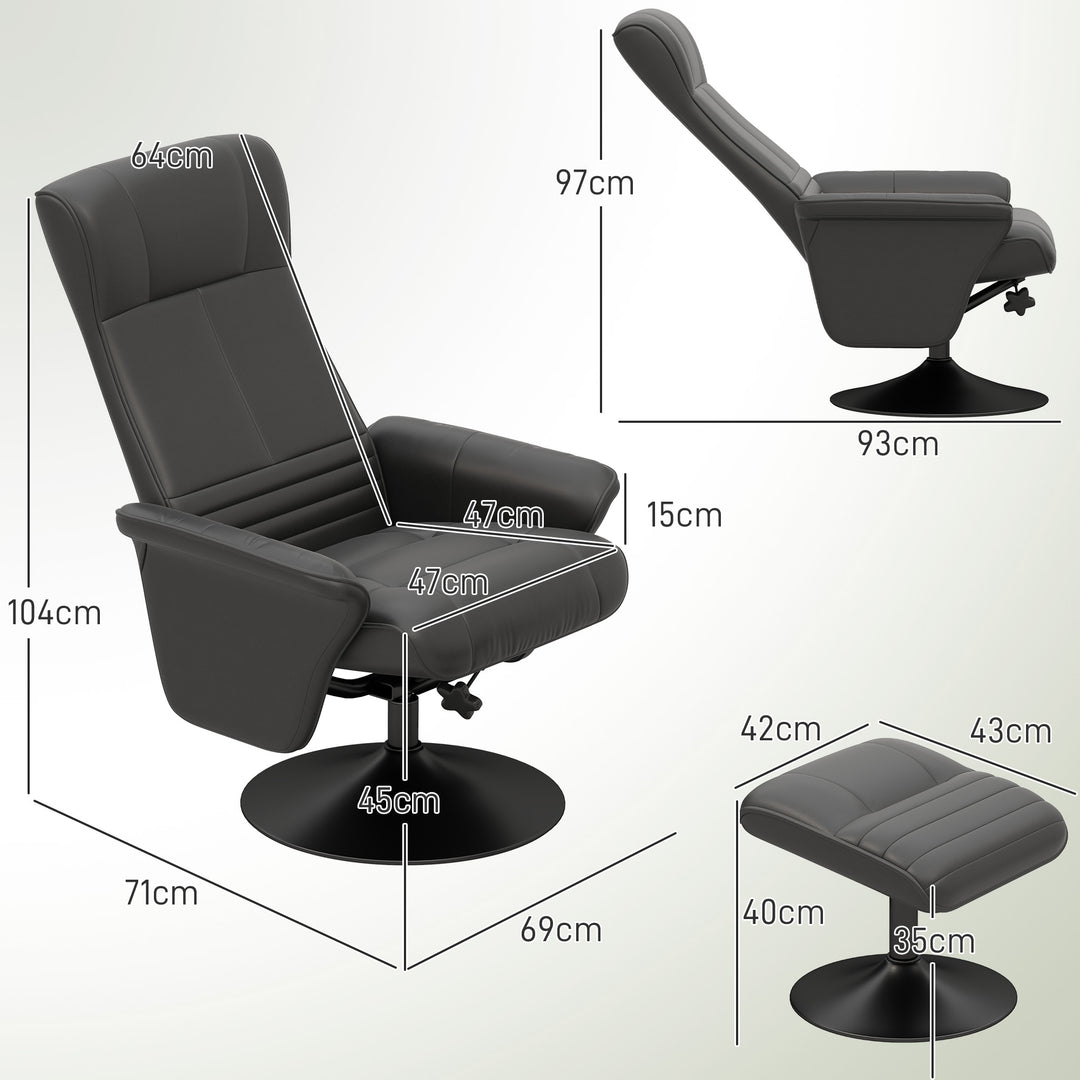 Polstret lænestol, accentstol med fodskammel, drejelig, ergonomisk, mikrofiberlook, op til 150 kg, sort