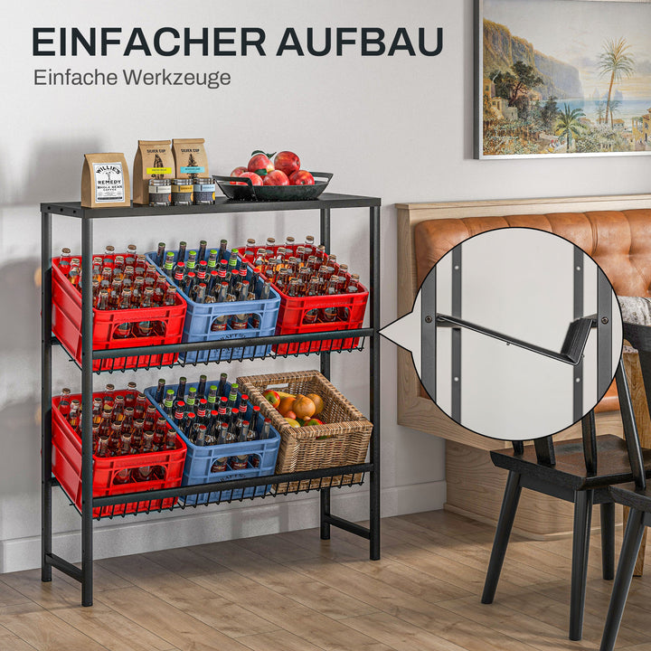 Opbevaringsreol, højdejusterbar, robust metal, pladsbesparende design, 210 kg lasteevne, sort