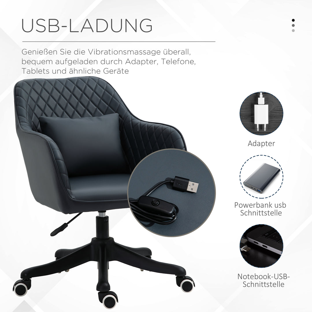 Massage kontorstol skrivebordsstol computerstol drejestol arbejdsstol med vibrationsfunktion usb trin massagefunktion lændepude armlæn 78-86 cm højdejusterbar antracit