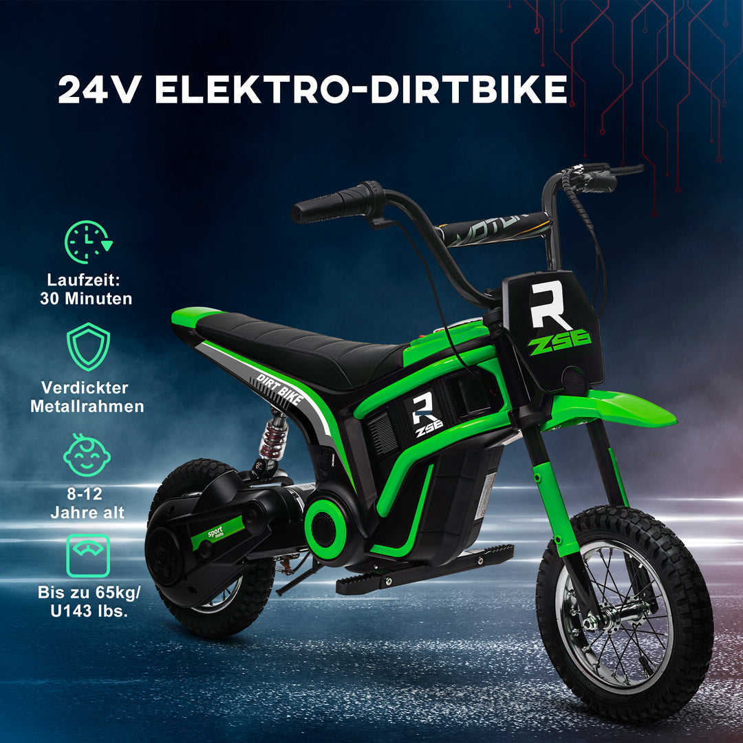 Elektrisk børnemotorcykel, 24v motor, justerbar hastighed, musik og lys, grøn