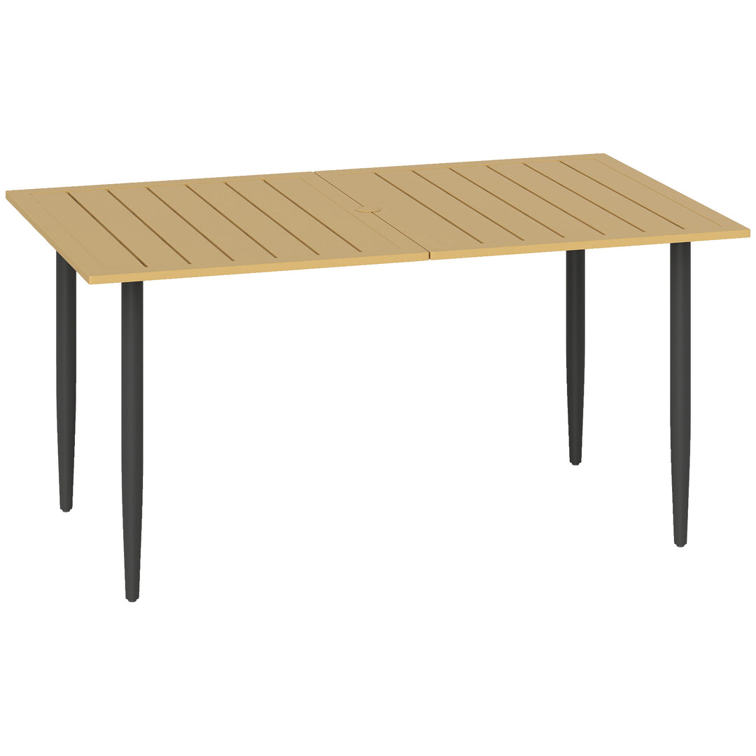 Havebord 150x90cm, vejrbestandigt balkonbord af stål, balkonbord med parasolhul, brunt