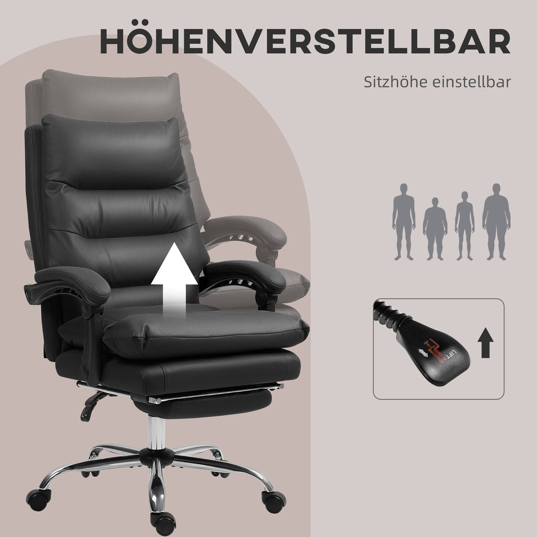 Kontorstol med massagefunktion, opvarmet, vipbar, kunstlæder, 65 x 72 x 109-117 cm, sort