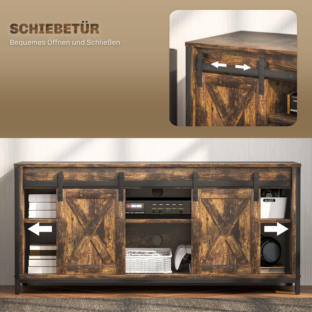 TV-lavbord, industrielt design, til 60" TV, 6 rum, 2 skydelåger, brun/sort