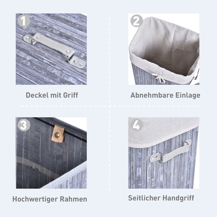 Slim vasketøjskurv med låg 72l vasketøjskurv med håndtag, aftagelig vasketøjspose, vasketøjsboks til vaskerum, soveværelse, badeværelse, grå