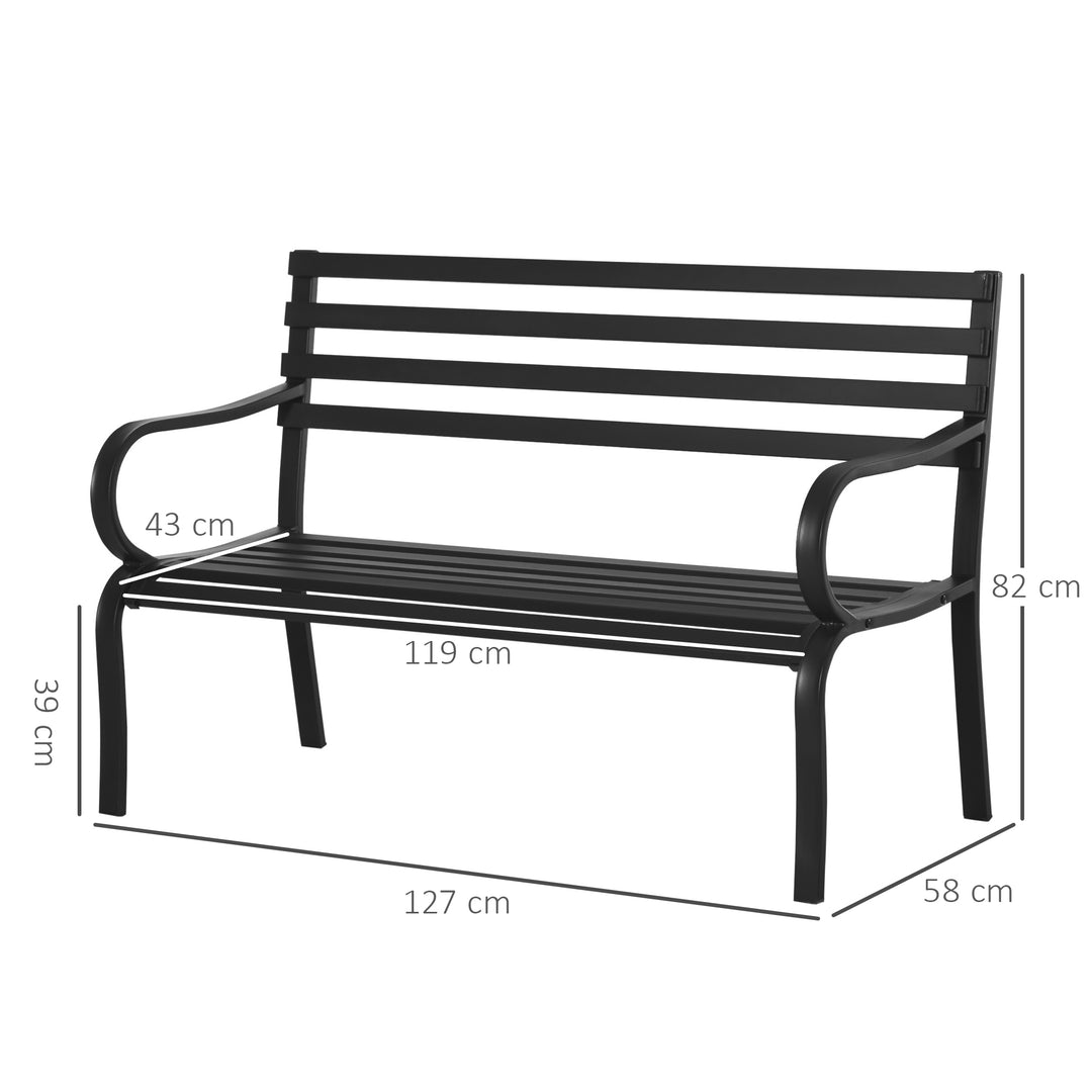 2-personers havebænk, 240 kg lasteevne, havemøbler egnet til indendørs og udendørs brug, 127 x 58 x 82 cm, sort