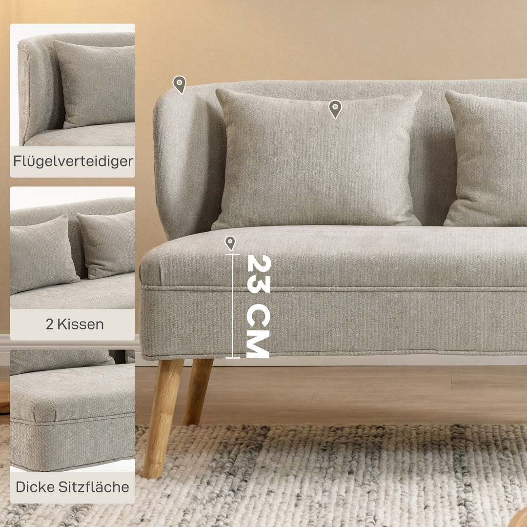 2-personers sofa, lille chenillesofa med ryglæn, tykt sæde, gummitræfødder, beige