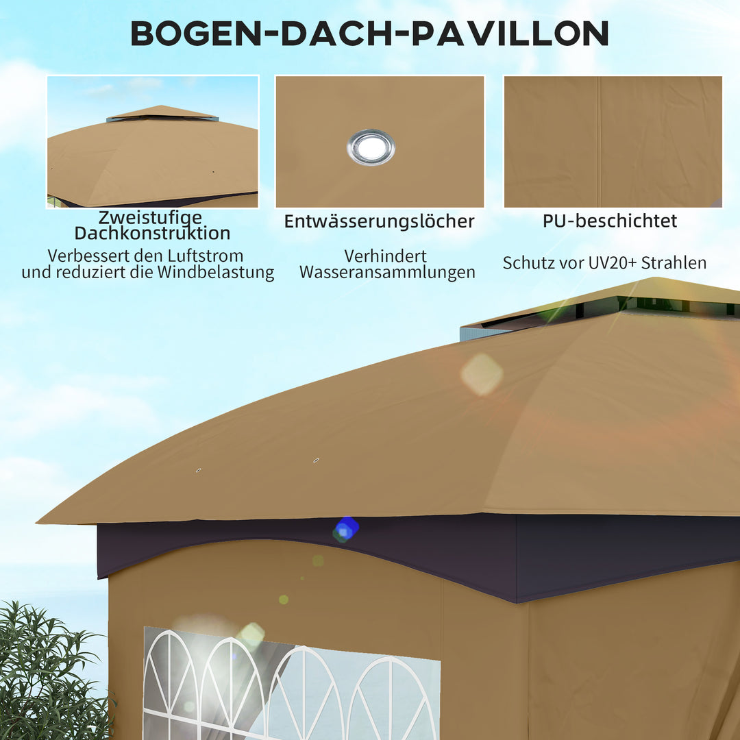 3,4 X 3,4 m havepavillon, øltelt med ventileret tag, buede vinduer, stålramme, beige