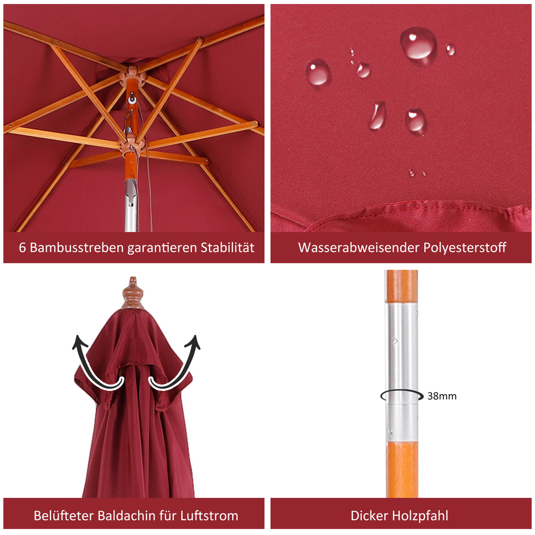 Parasol 200 x 150 x 235 cm, foldbar haveparasol, 3-trins justerbar, rektangulær strandparasol, vandafvisende og UV-bestandig til strand, balkon, terrasse, have, bordeaux