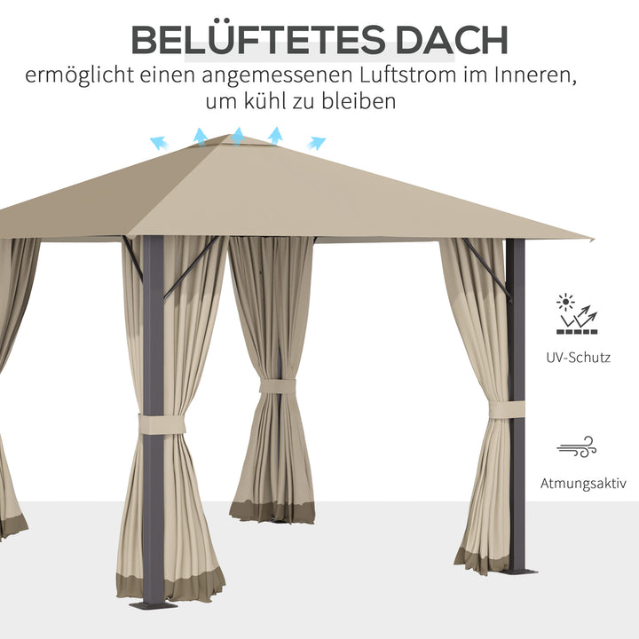 Havepavillon 3 x 3 m havetelttag med ventilationshuller partytelt med 4 sidepaneler vejrbestandig aluminium polyester khaki