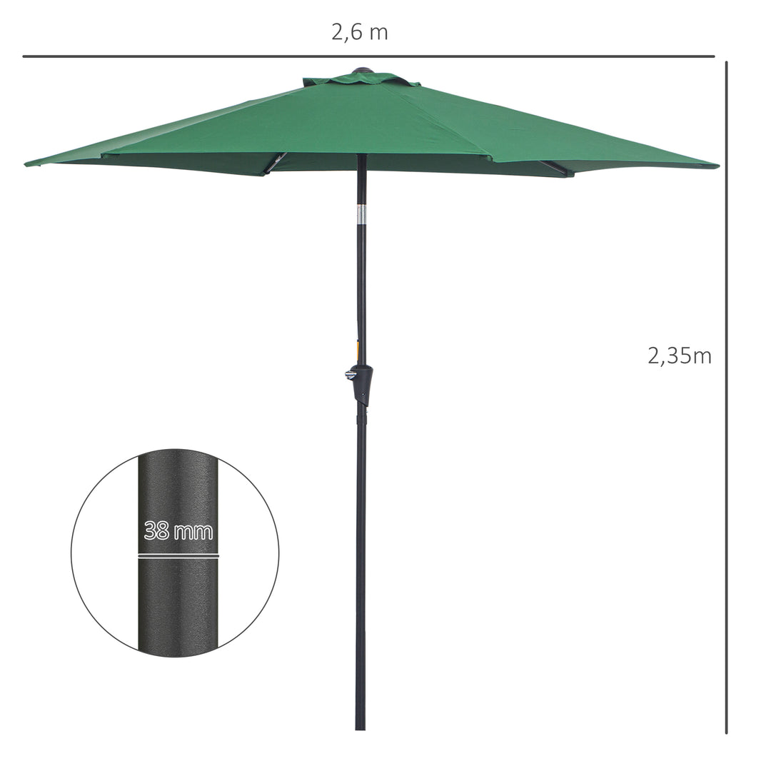 Sammenklappelig parasol, haveparasol, markedsparasol med håndsving, aluminium, 180 cm, polyester, mørkegrøn, Ø2,6 x 2,35 m