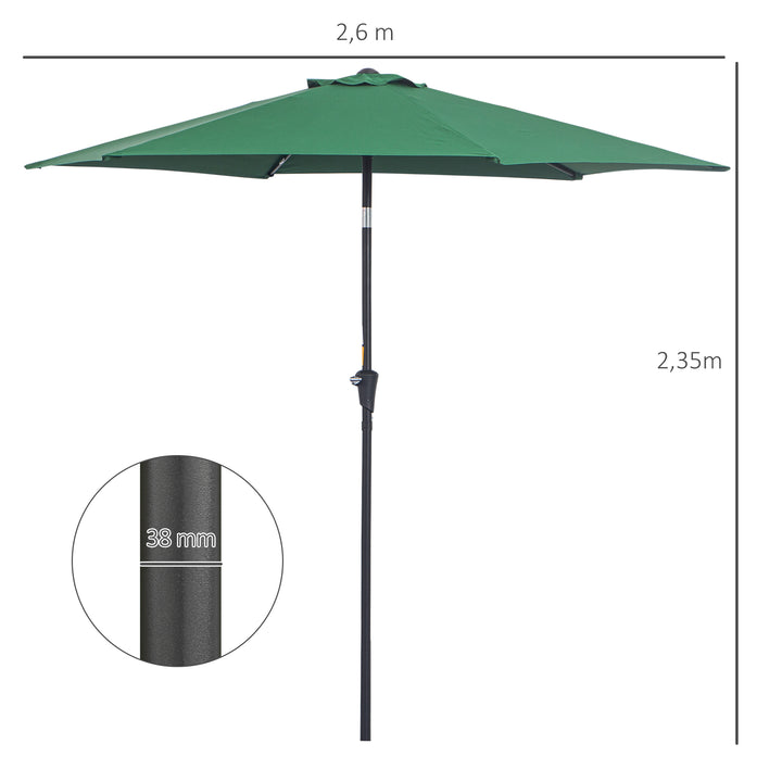Sammenklappelig parasol, haveparasol, markedsparasol med håndsving, aluminium, 180 cm, polyester, mørkegrøn, Ø2,6 x 2,35 m