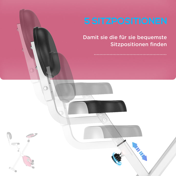 Motionscykel sammenklappelig magnetisk hjemmetræner med lcd-skærm, 8 niveauer justerbar magnetisk modstand, pladsbesparende fitnesscykler til hjemmet pink+hvid