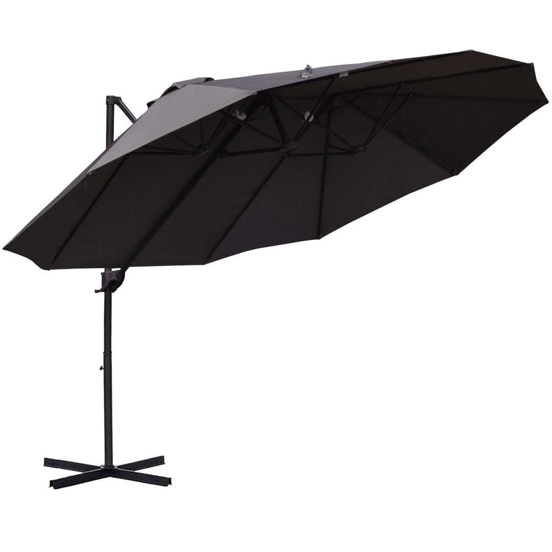 XXL parasol med krydsstativ inklusive håndsving, vejrbestandig, 270 cm x 440 cm x 250 cm, grå