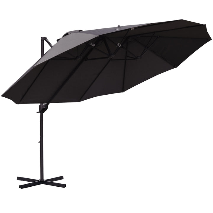 XXL parasol med krydsstativ inklusive håndsving, vejrbestandig, 270 cm x 440 cm x 250 cm, grå