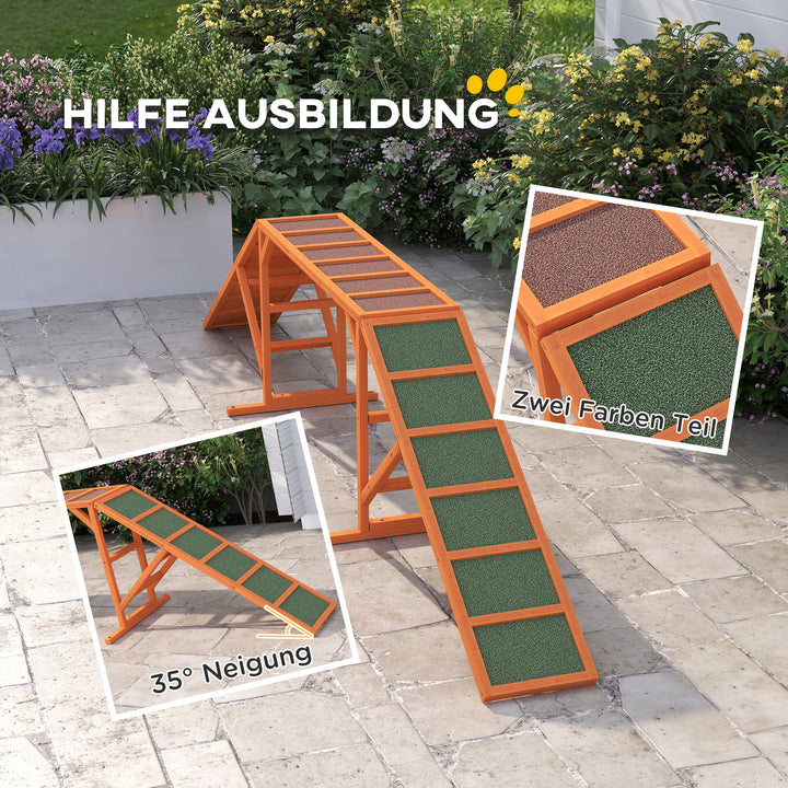 Agility hunderampe, parcours, skridsikker, vejrbestandig, træ, 335 x 55 x 60 cm, orange