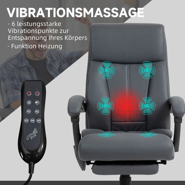 Kontorstol med massagefunktion og varmefunktion, fodstøtte, op til 120 kg, mørkegrå