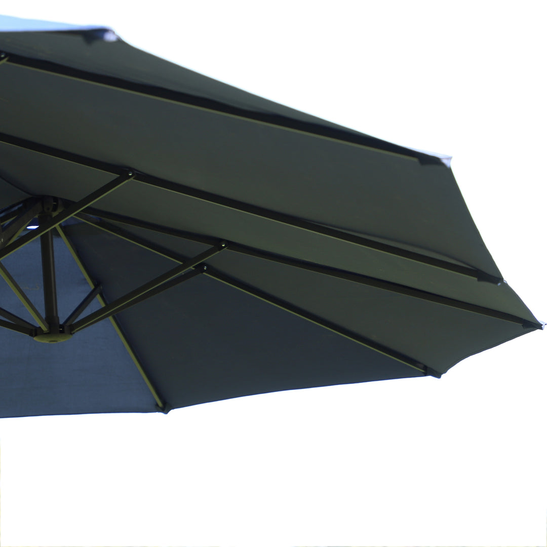 Dobbeltparasol 455 x 270 cm haveparasol med håndsving oval stabil metalstang markedsparasol dobbeltparasol terrasseparasol solbeskyttelse til strand balkon terrasse have blå