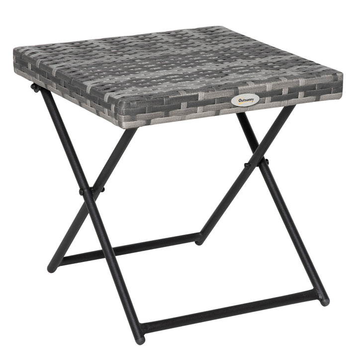 Sammenklappeligt polyrattan sidebord, sofabord, bakkebord, balkonbord, havebord, sofabord, tebord, havemøbler, rattanbord til haven, terrasse, balkon, 40x40x40cm, grå