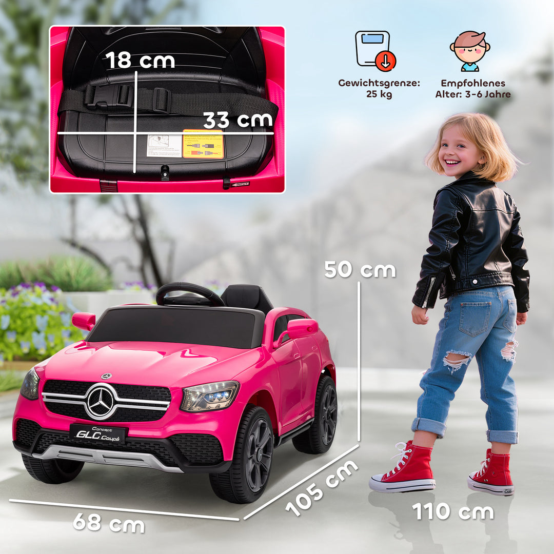Elbil til børn, 12V børnebil med fjernbetjening, LED-lys, musik, 3 hastigheder, 3-6 år, lyserød
