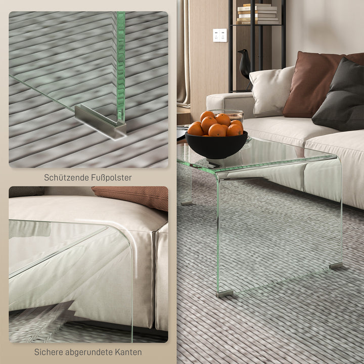 Robust sofabord i glas, design i ét stykke, enkelt og moderne, 80 x 45 x 35 cm, transparent