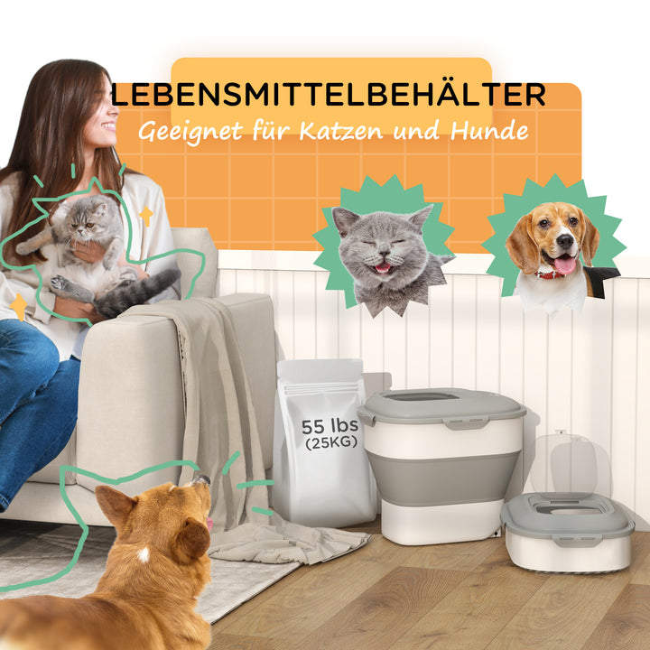 Tørfoderbeholder, foldbar, op til 25 kg, med tilbehør, 44 x 32 x 37 cm, grå