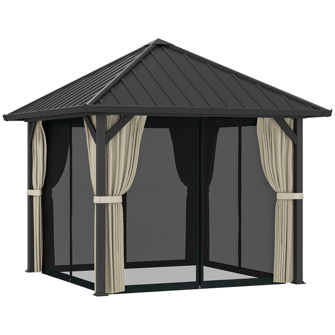 3 x 3 m pavillon med hårdt tag, havepavillon med metaltag, vandtæt havetelt med net og sidevægge, mørkegrå