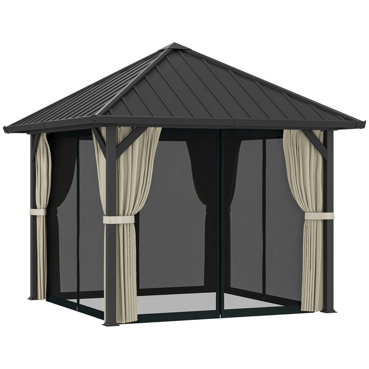 3 x 3 m pavillon med hårdt tag, havepavillon med metaltag, vandtæt havetelt med net og sidevægge, mørkegrå