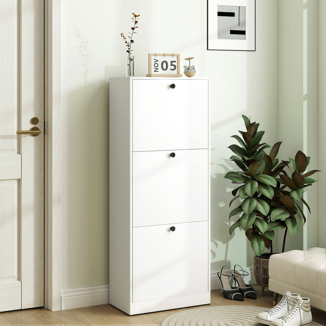 Skoskab, 3 skuffer, til op til 12 par sko, spånplade, hvid