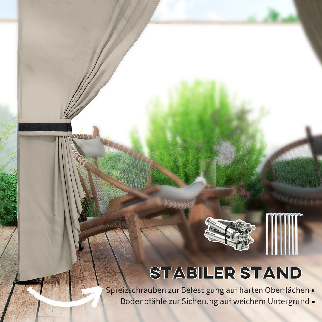 3,4 X 3,4 m havepavillon, øltelt med ventileret tag, buede vinduer, stålramme, lysegrå