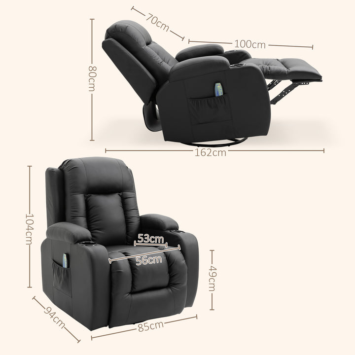 Massagestol, lænestol, gyngefunktion, 8 vibrationspunkter, inklusive fjernbetjening, sort