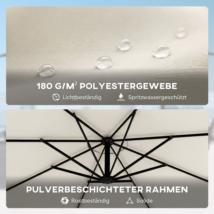 Fritstående parasol ca. Ø300 cm, vipbar, med håndsving, krydsfod, vindreb og beskyttelsesovertræk, cremehvid