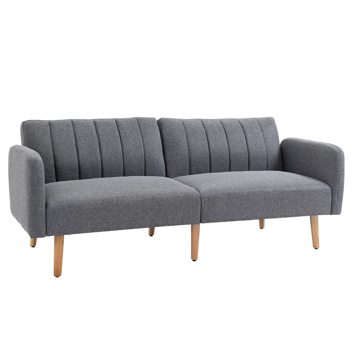 Sovesofa, 2-personers stofsofa, sofa med sovefunktion, hørlignende polyester, gummitræ, 173 x 75 x 73 cm, grå