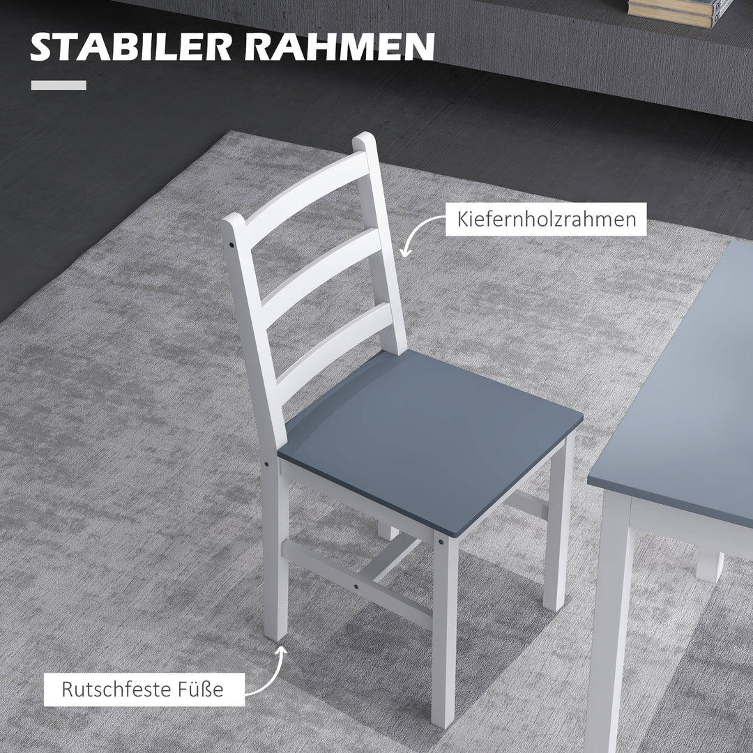 Spisesæt til 2 personer, 2 stole, 1 bord, fyrretræ, hvid + grå
