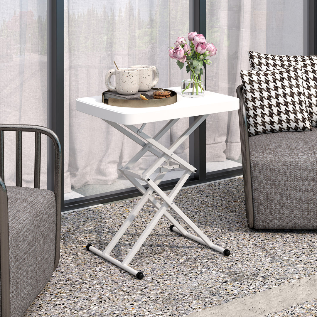 Havebord, bærbart udendørsbord lavet af plastik og metal, bistrobord, til terrasse, have, hvid