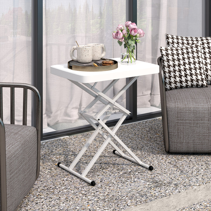 Havebord, bærbart udendørsbord lavet af plastik og metal, bistrobord, til terrasse, have, hvid