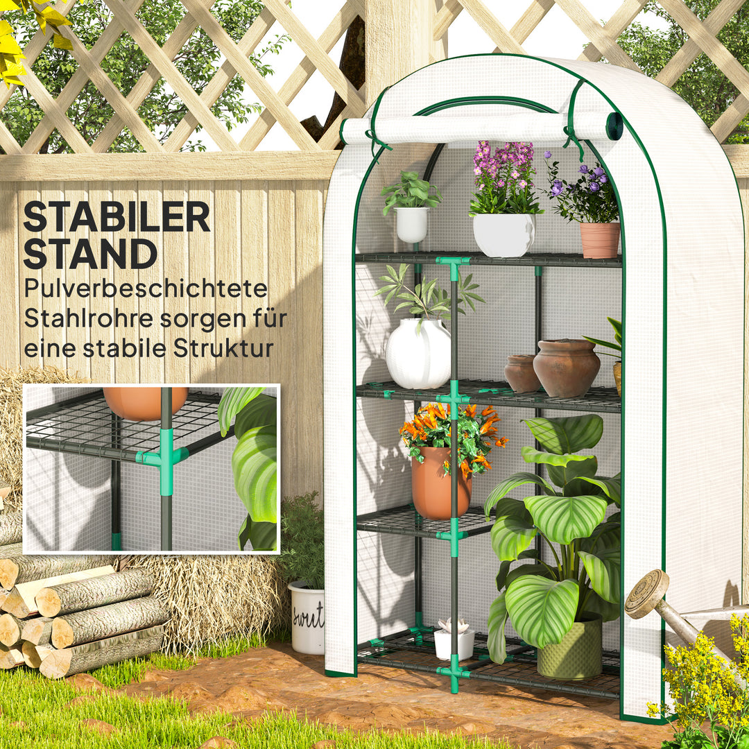 Mini drivhus 4-lags drivhus med plastpresenning bærbar rulleport 100 x 45 x 160 cm hvid