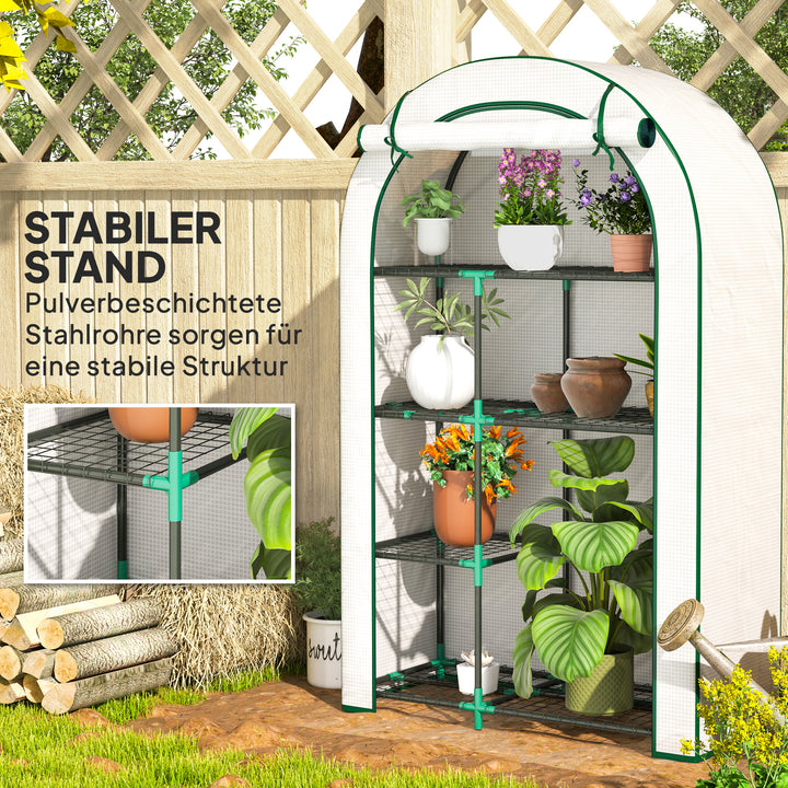 Mini drivhus 4-lags drivhus med plastpresenning bærbar rulleport 100 x 45 x 160 cm hvid