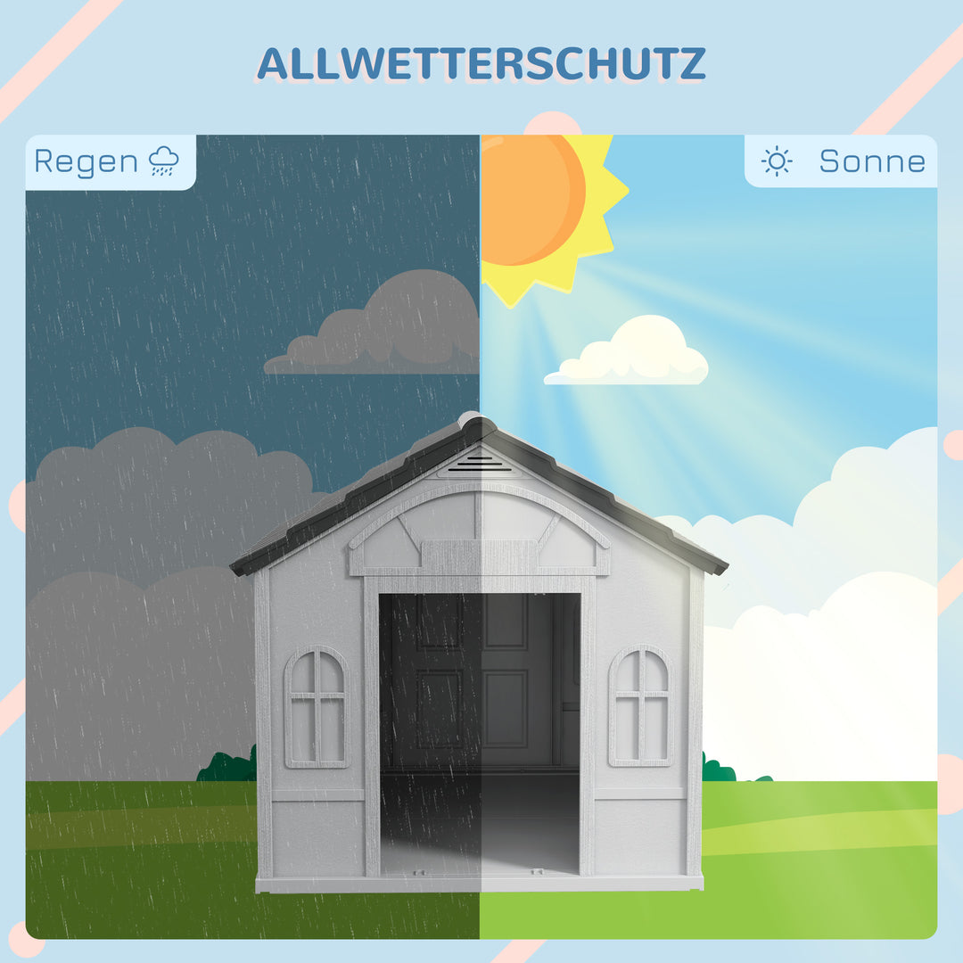 Hundehus med gavltag, vejrbestandig, plastik, 65 x 75,7 x 63 cm, grå