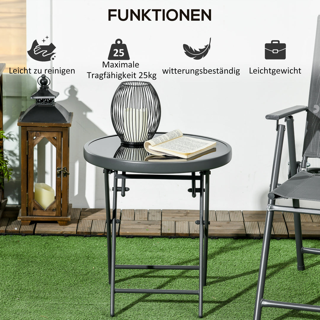 Foldbart sidebord, udendørs foldbart bord, med bordplade i hærdet glas, til terrasse, 45 x 45 x 50 cm sort