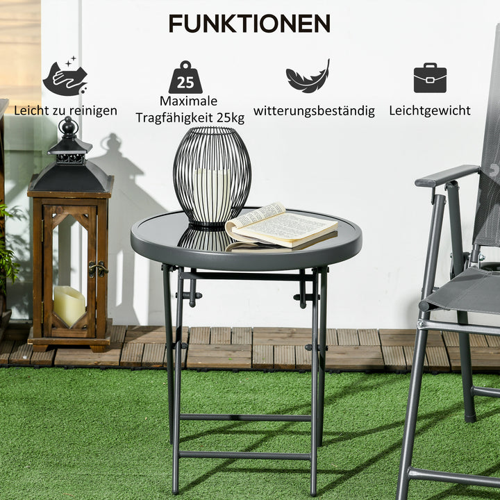 Foldbart sidebord, udendørs foldbart bord, med bordplade i hærdet glas, til terrasse, 45 x 45 x 50 cm sort