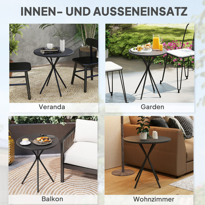 Havebord 60 x 70 cm, vejrbestandigt balkonbord i stål, rundt spisebord med fodstøtte sort
