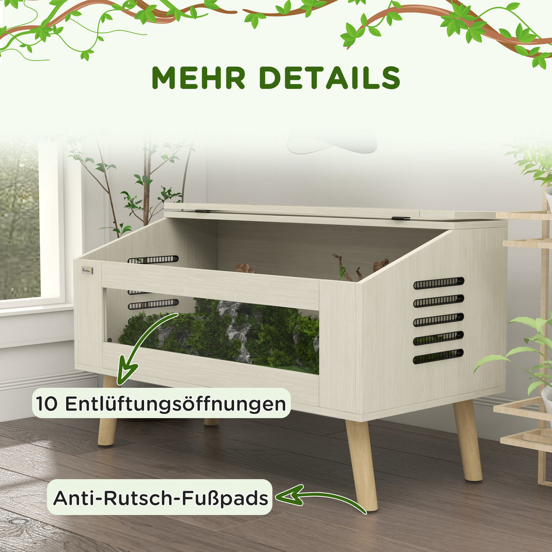 Krybdyrkasse, firbenkasse, 140 liter, kompatibel med varmepude, glasvindue