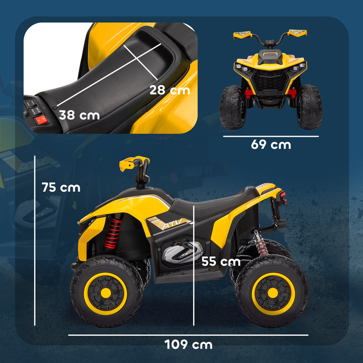 Elektrisk ATV til børn, 3-6 km/t, LED-forlygter, musik, USB, til alderen 3-8, gul