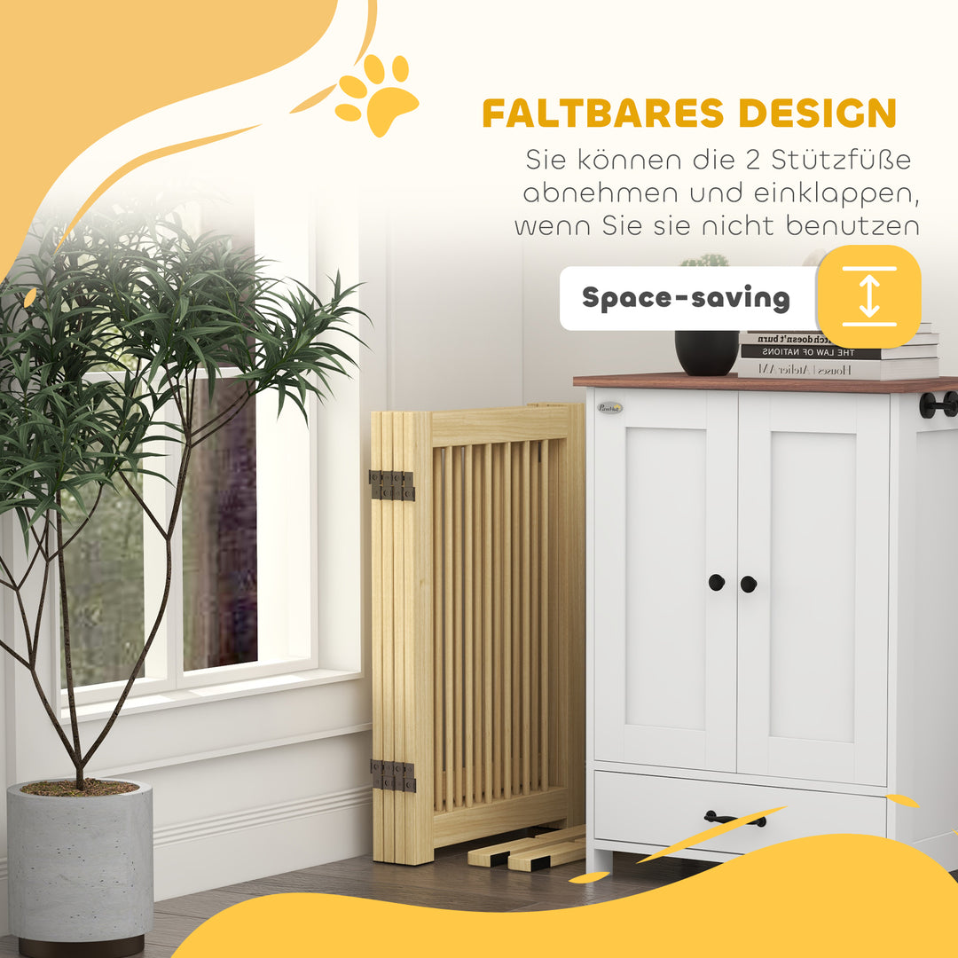 Fritstående hundegitter, 4 paneler, fleksibelt, fyrretræ, 204l x 36b x 75h cm, naturtræ