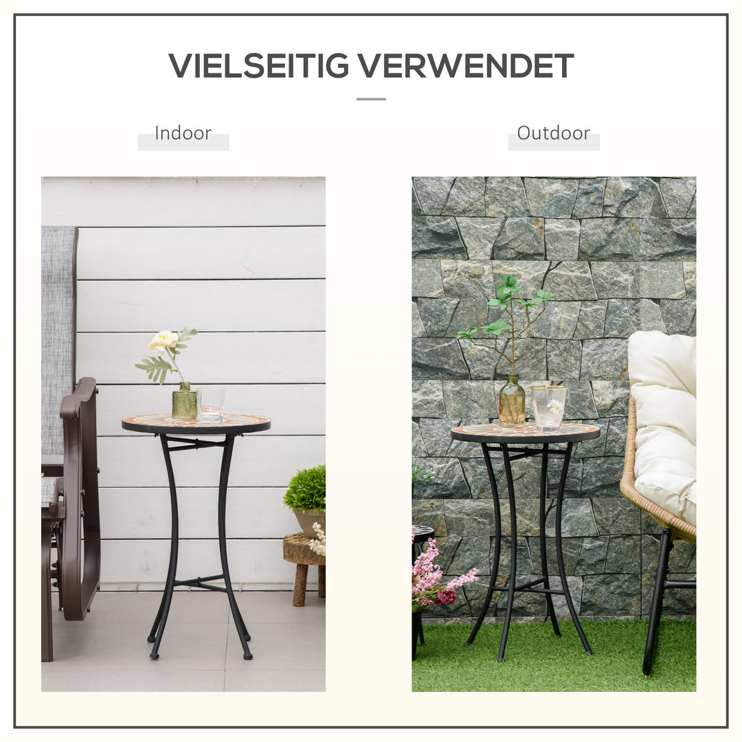 Sidebord, havebord, Ø35,5 cm, rundt, vejrbestandigt, netdesign, balkonbord med mosaikmønster, campingbord i metal, sofabord til stue, kontor, udendørs, indendørs, gul+grå