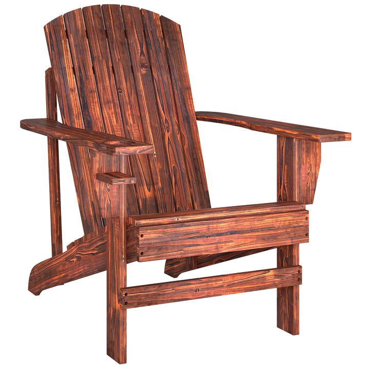 Adirondack havestol med kopholder, haveliggestol, balkonstol, massivt træ, forkullet, 72 x 95 x 93 cm