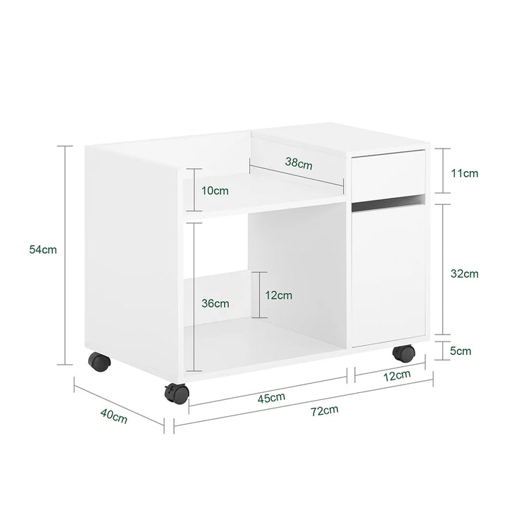 Multifunktionel opbevaringsreol med hjul, L72xB40xH54 cm, hvid