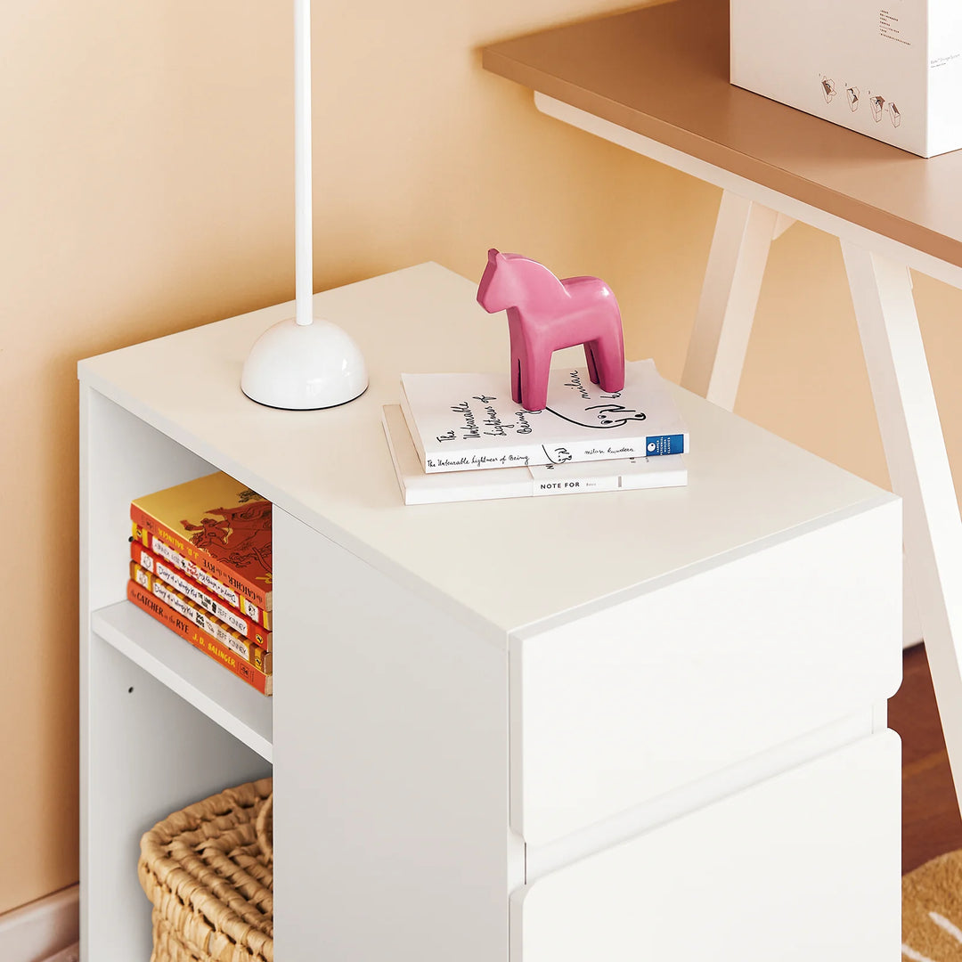 Kontorskab på hjul til printer med skuffer og rum, 58 x 35 x 59 cm, hvid